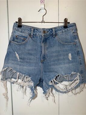 Topshop Light Blue Distressed Denim Jean Shorts